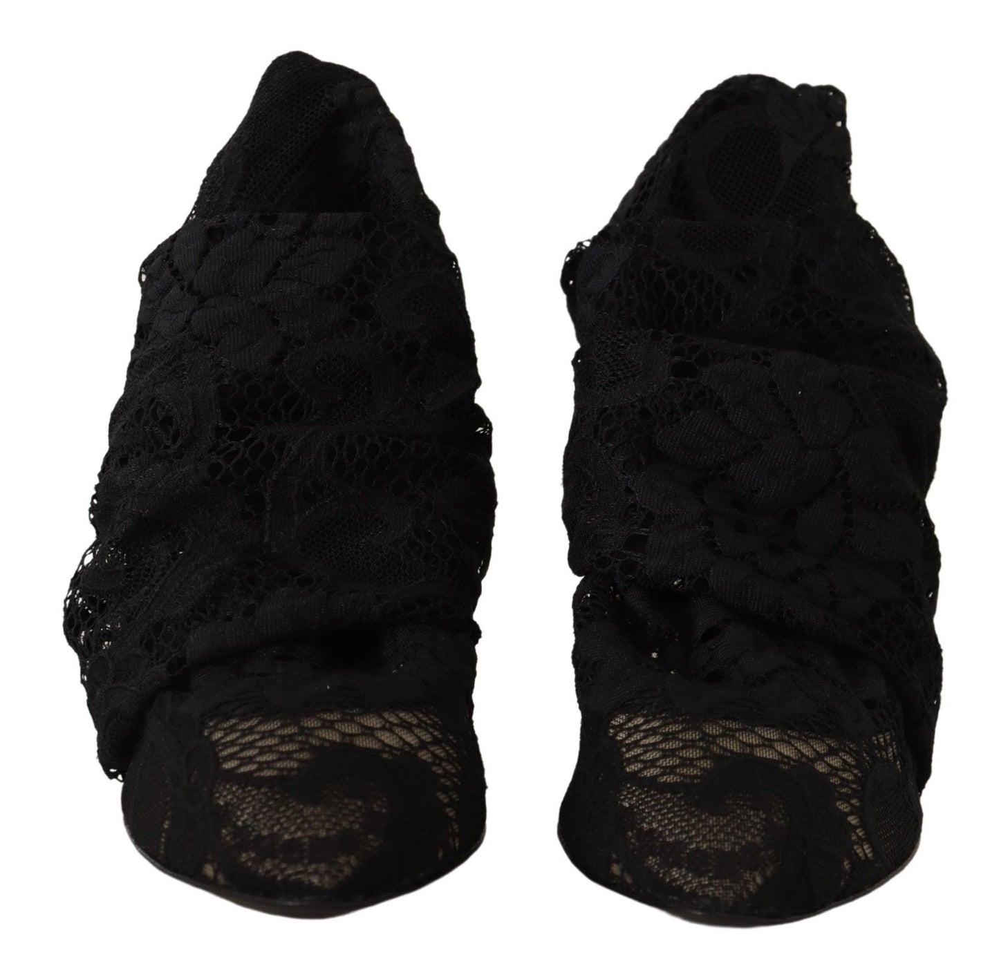 Dolce & Gabbana Schwarz Stretch Socken Taormina Spitze Stiefel Schuhe