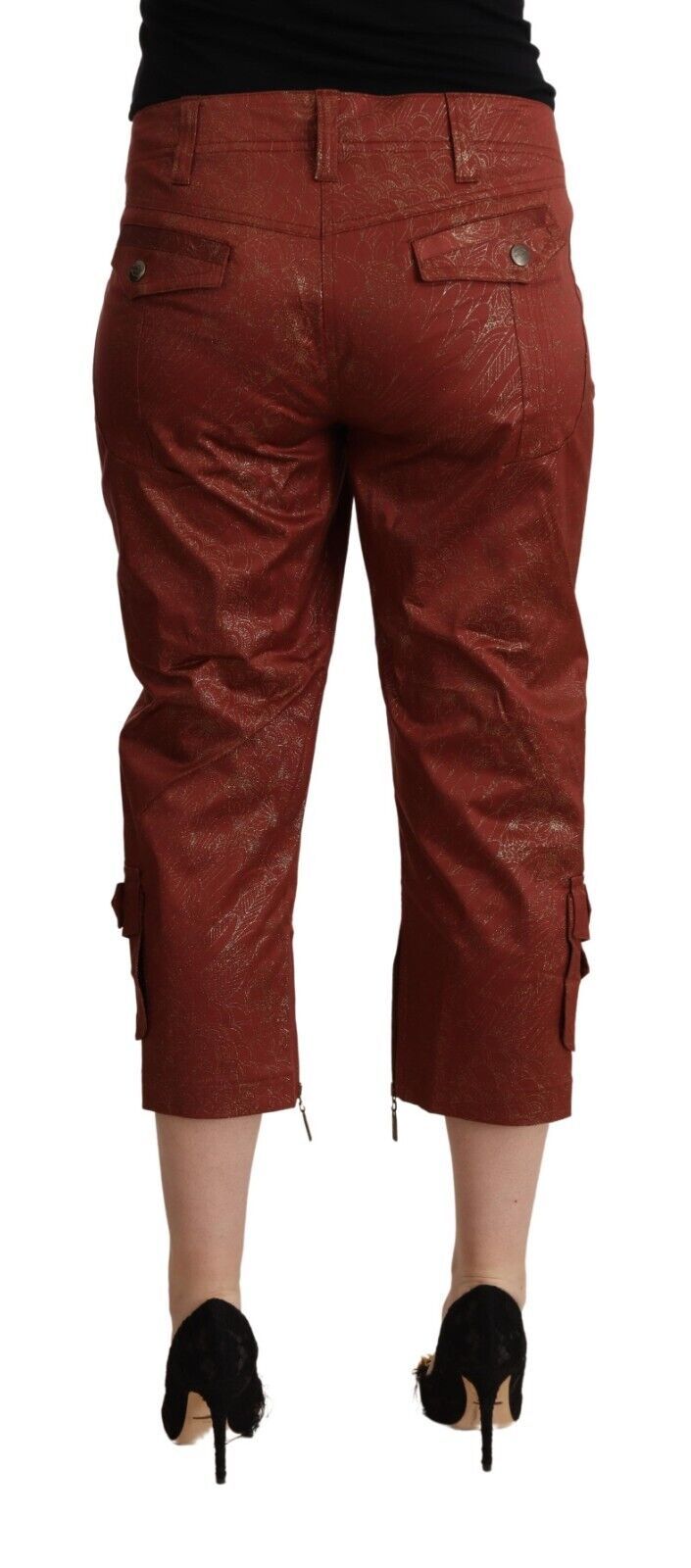 Just Cavalli Braune Lurex-Baumwoll-Capri-Hose mit mittlerer Taille