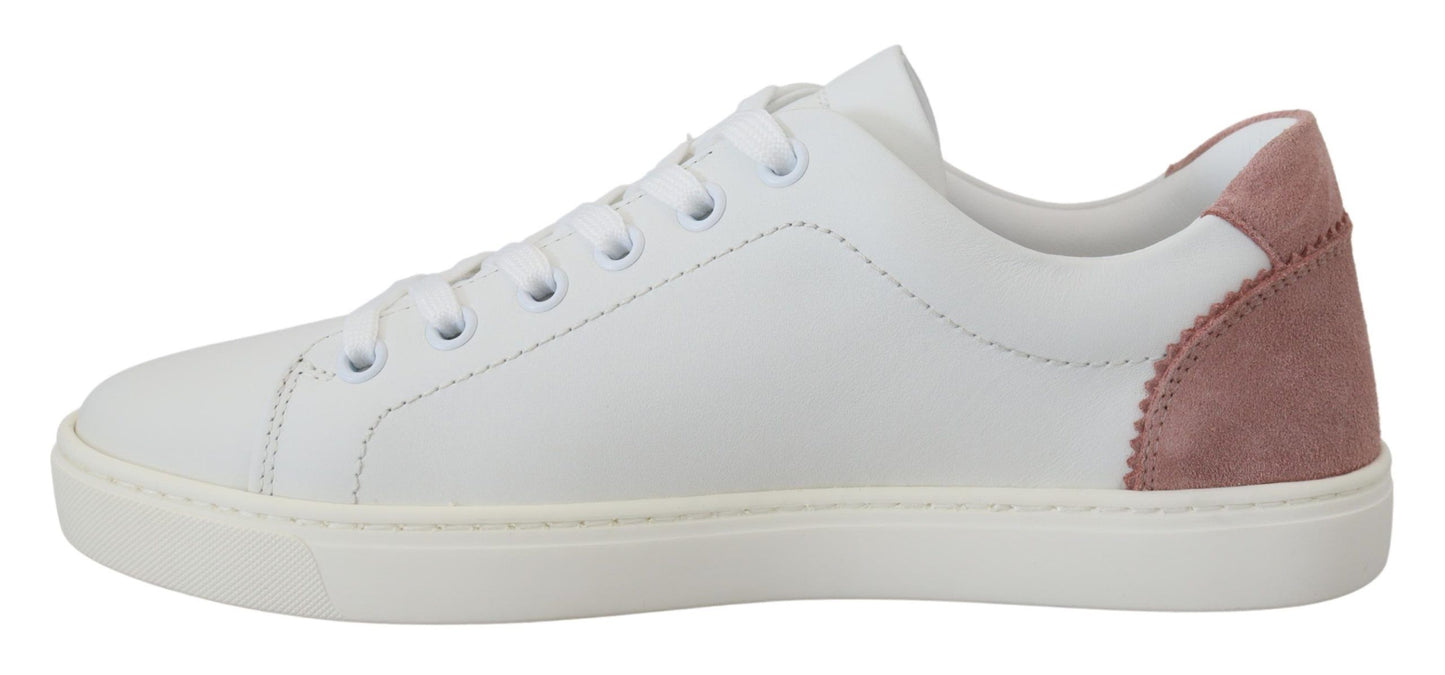 Dolce & Gabbana Weiß Rosa Leder Low Top Turnschuhe Schuhe