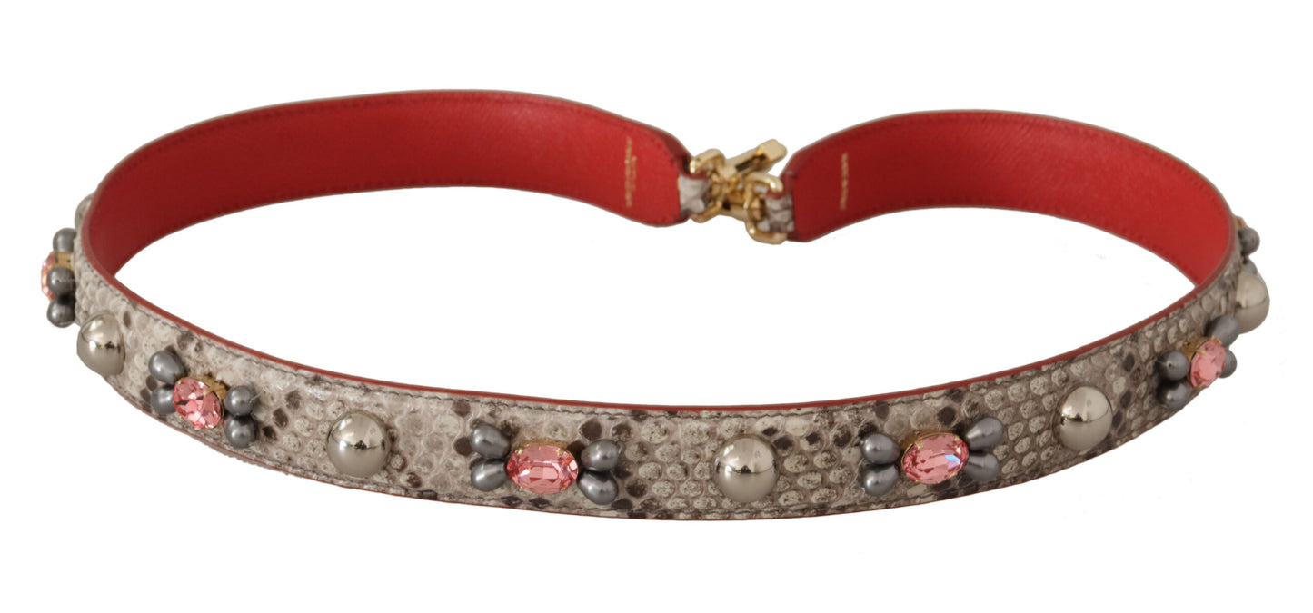 Dolce & Gabbana Beigefarbener Schulterriemen aus exotischem Leder mit Nieten