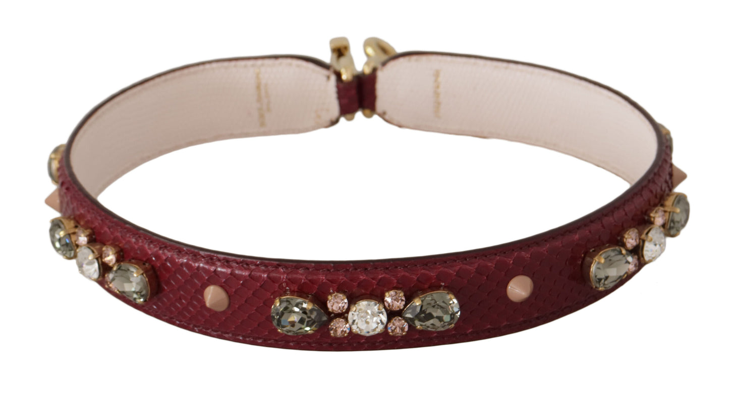 Dolce & Gabbana Bordeaux Leder Crystals Tasche Schulterriemen