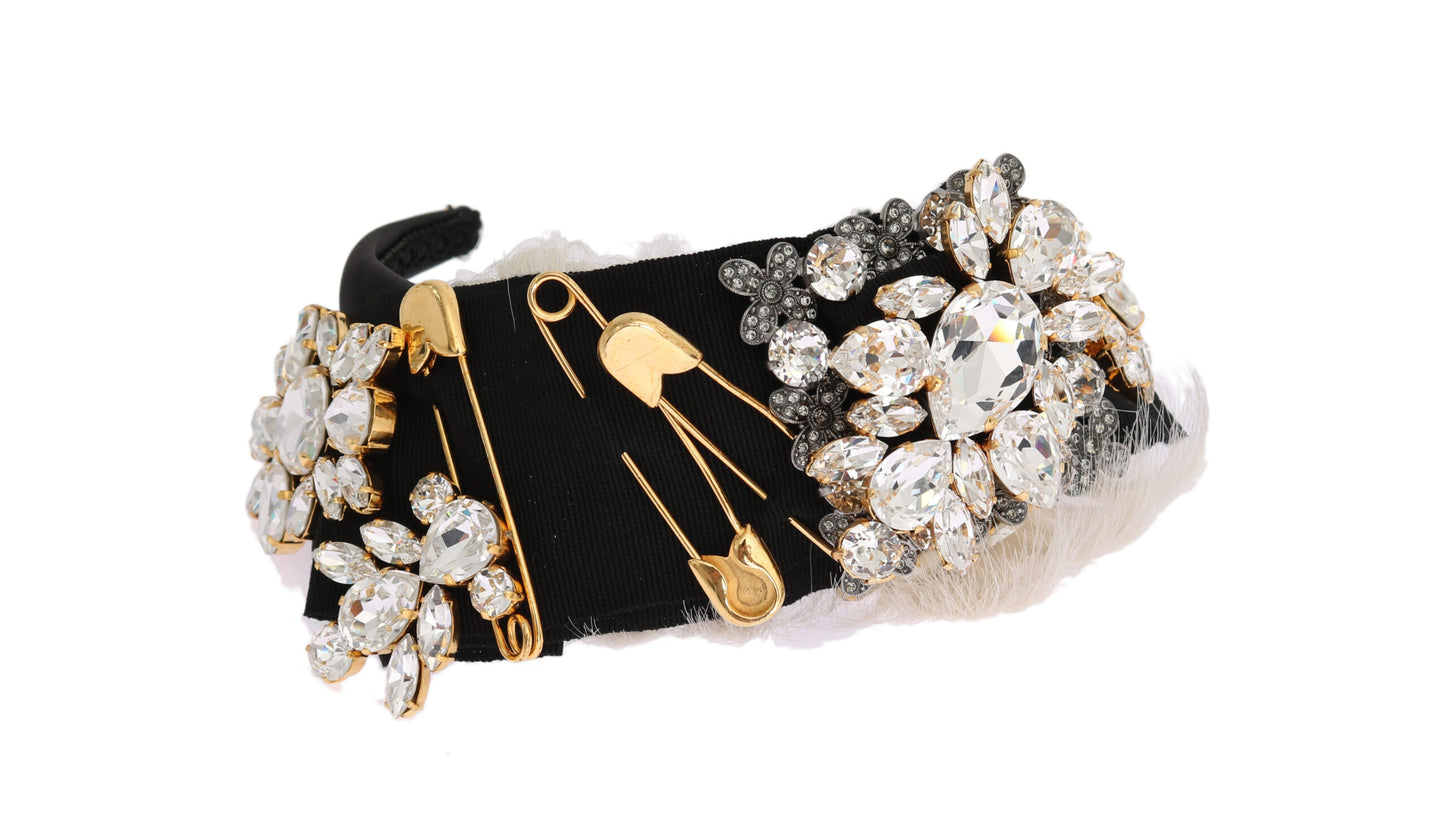 Dolce & Gabbana Schwarz Kristall Weiß Haar Parrucchiera Stirnband Diadem