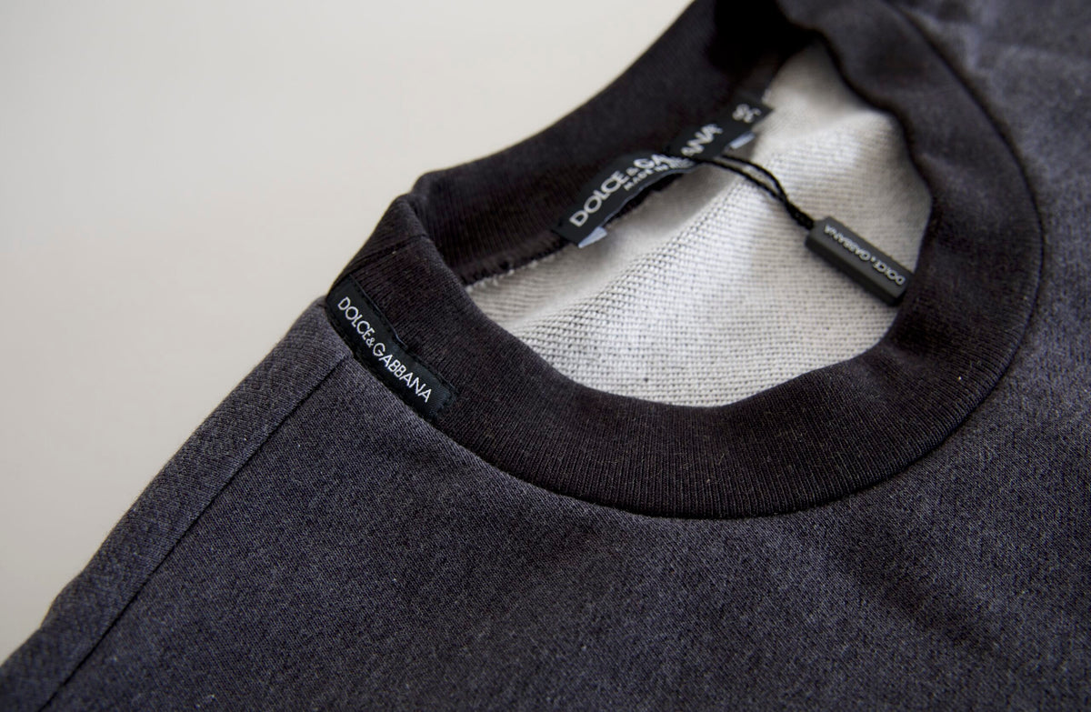 Dolce & Gabbana Maglione girocollo grigio scuro in cotone e viscosa e poliammide