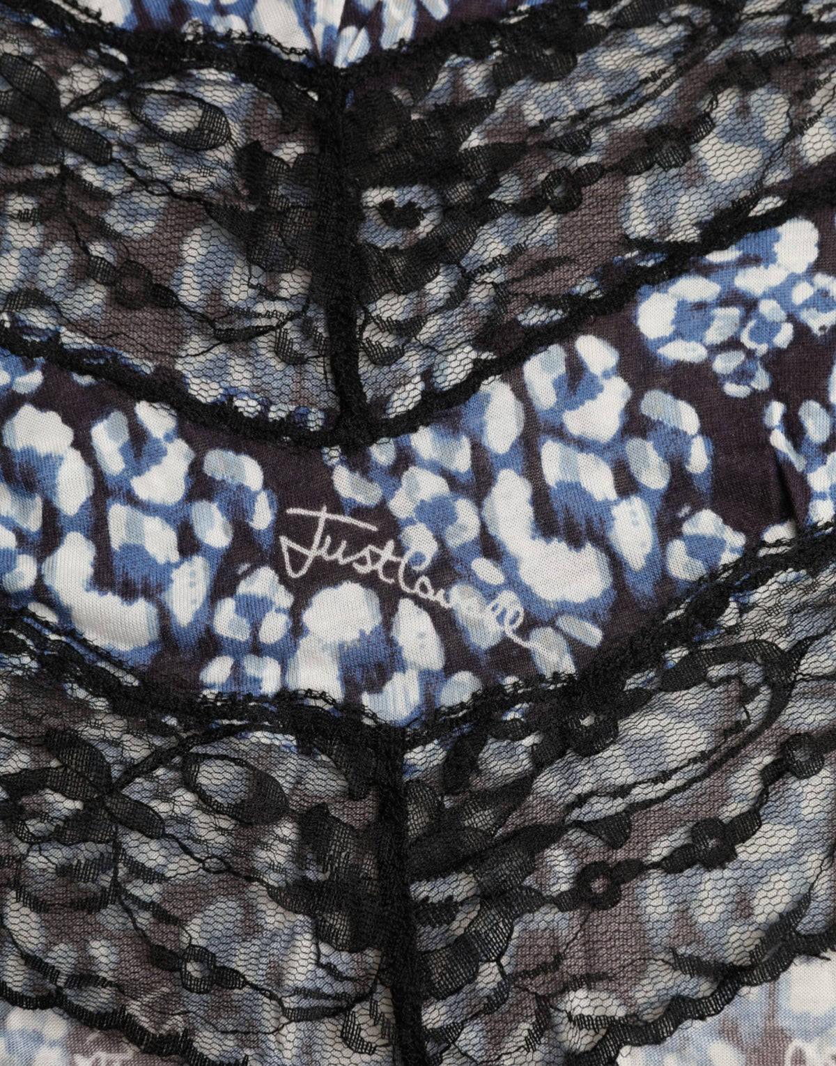 Just Cavalli Blusa a maniche lunghe con motivo floreale con pizzo blu