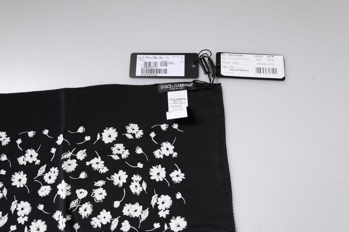 Dolce & Gabbana Schwarz-weißes Seidenfoulard mit Blumenmuster