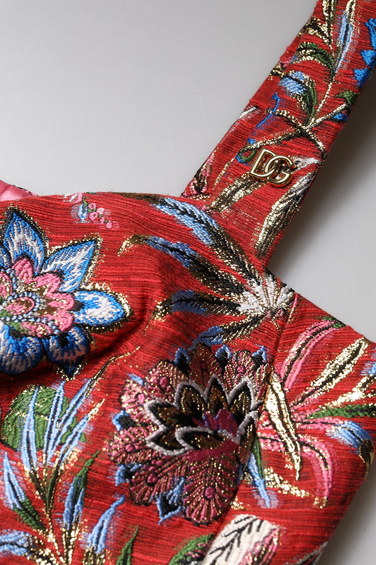 Dolce & Gabbana Rotes Brokat-Bustier mit Blumenmuster
