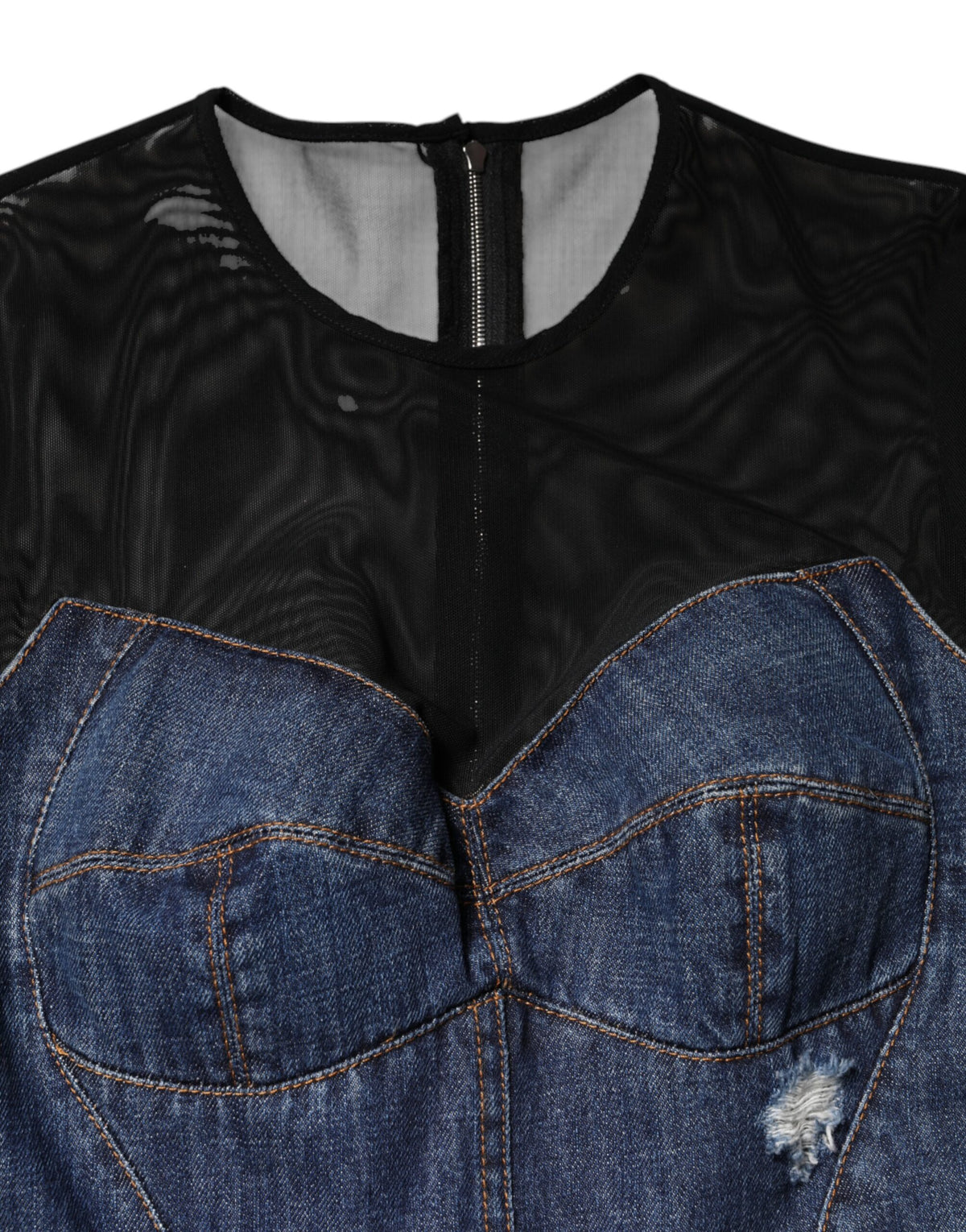 Dolce & Gabbana Mini Abito in Denim Blu e Nero a Maniche Lunghe