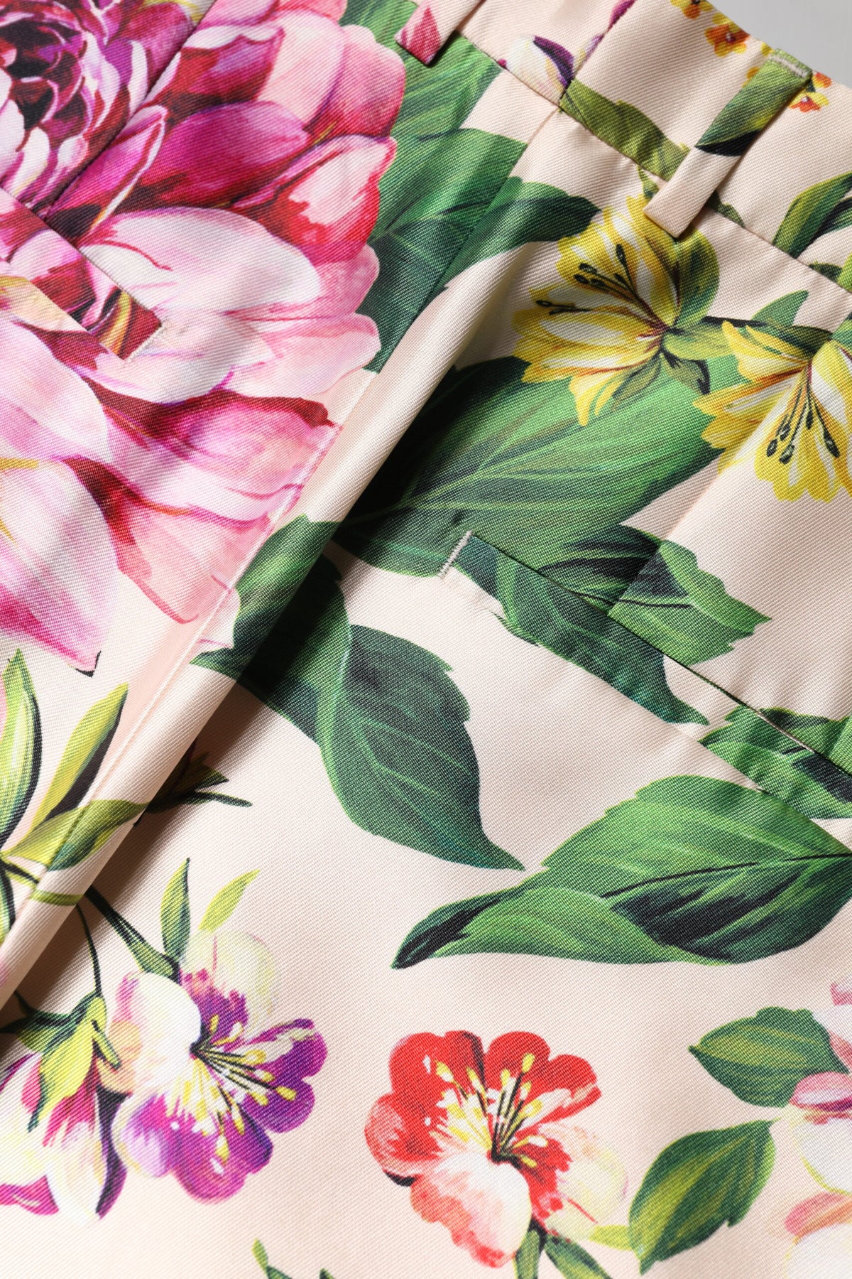 Dolce & Gabbana Mehrfarbige High-Waist Seidenhose mit Blumenprint
