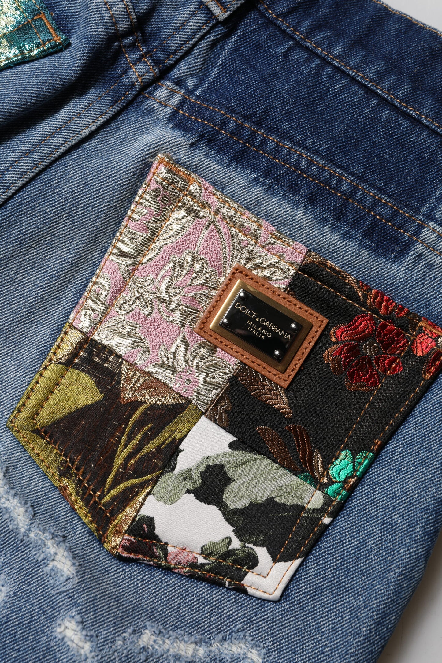 Dolce & Gabbana Blaue zerrissene Denim-Jeans mit hoher Taille aus Baumwolle
