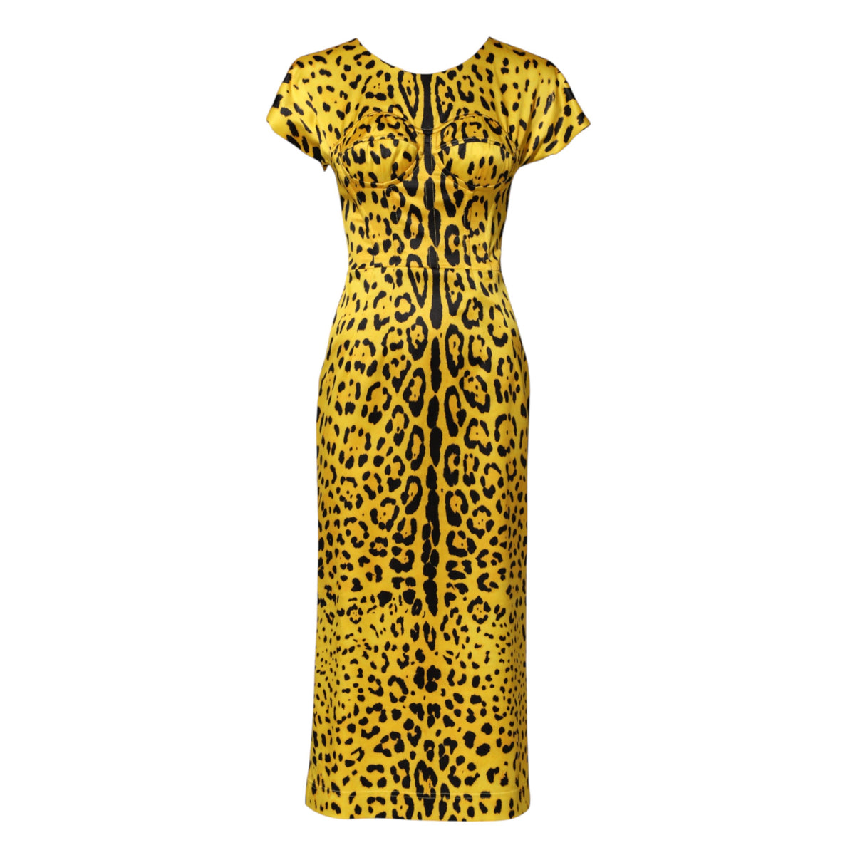 Dolce & Gabbana Gelbes Leopard-Midi-Etuikleid