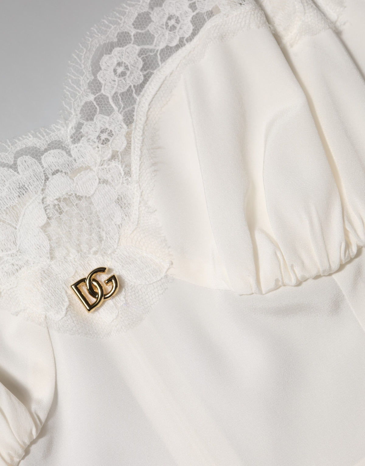 Dolce & Gabbana Weißes Seiden-Slip-Kleid mit Spitze