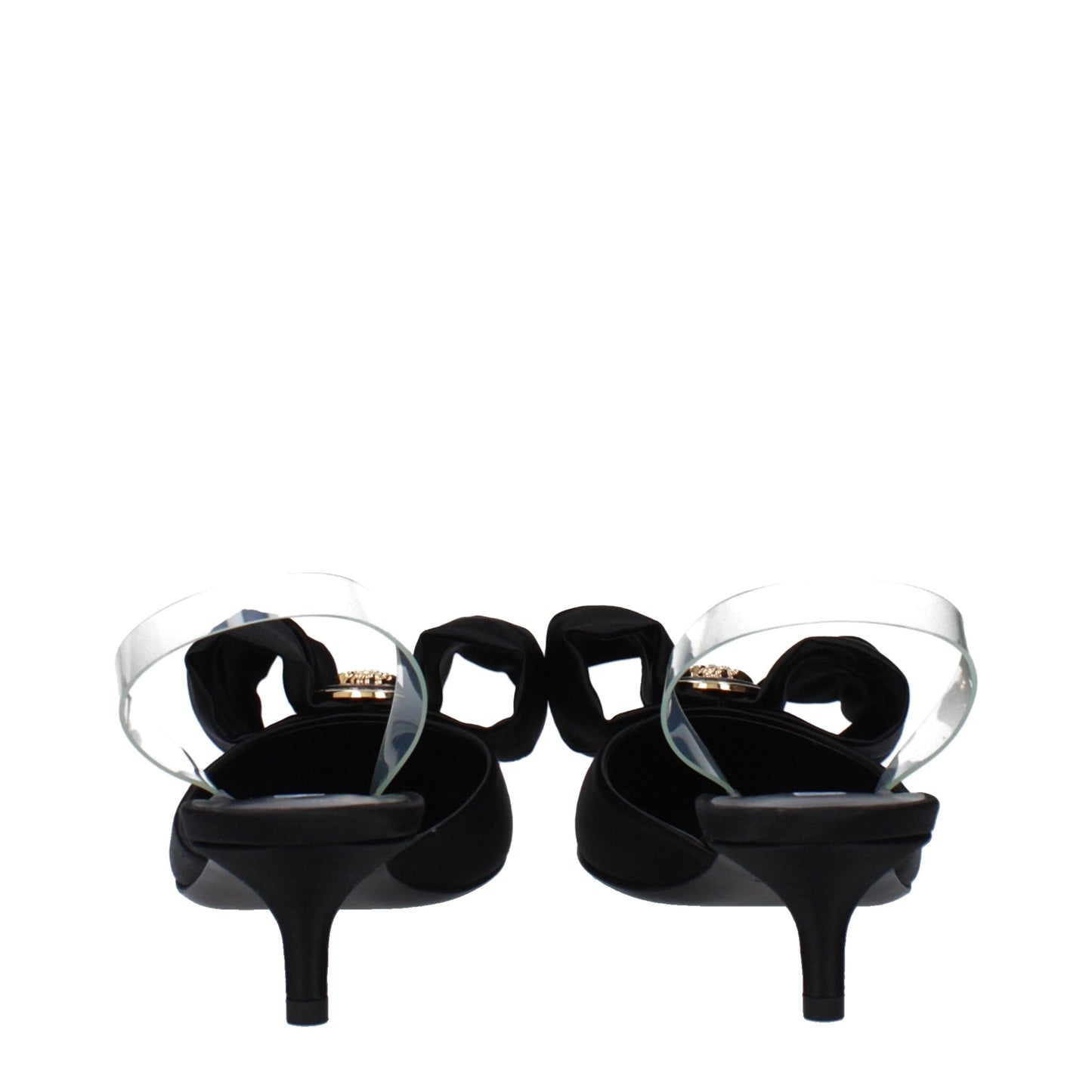 Versace Schwarze Satin-Flachsandalen