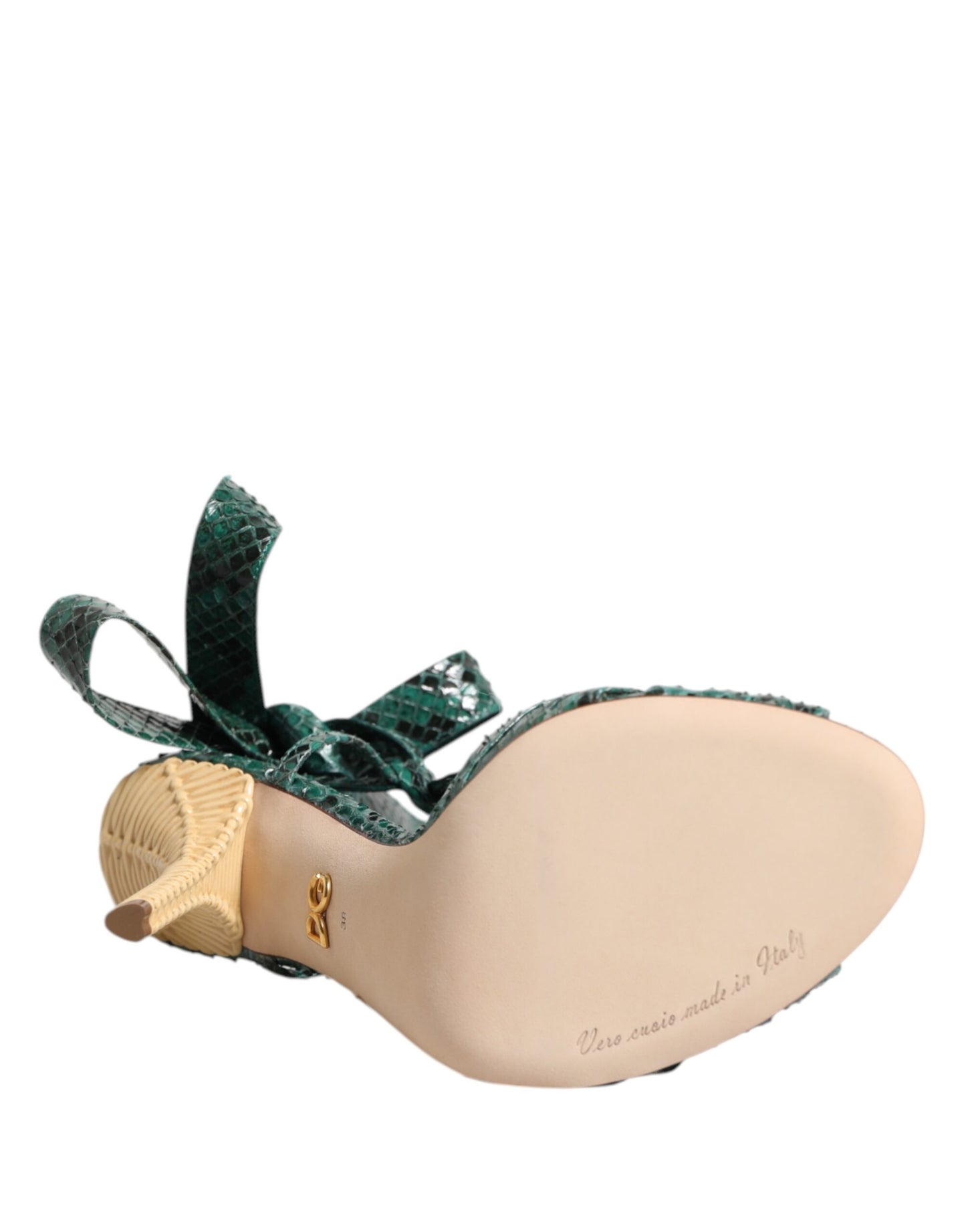 Dolce & Gabbana Grün Python Leder Heels Sandalen Schuhe