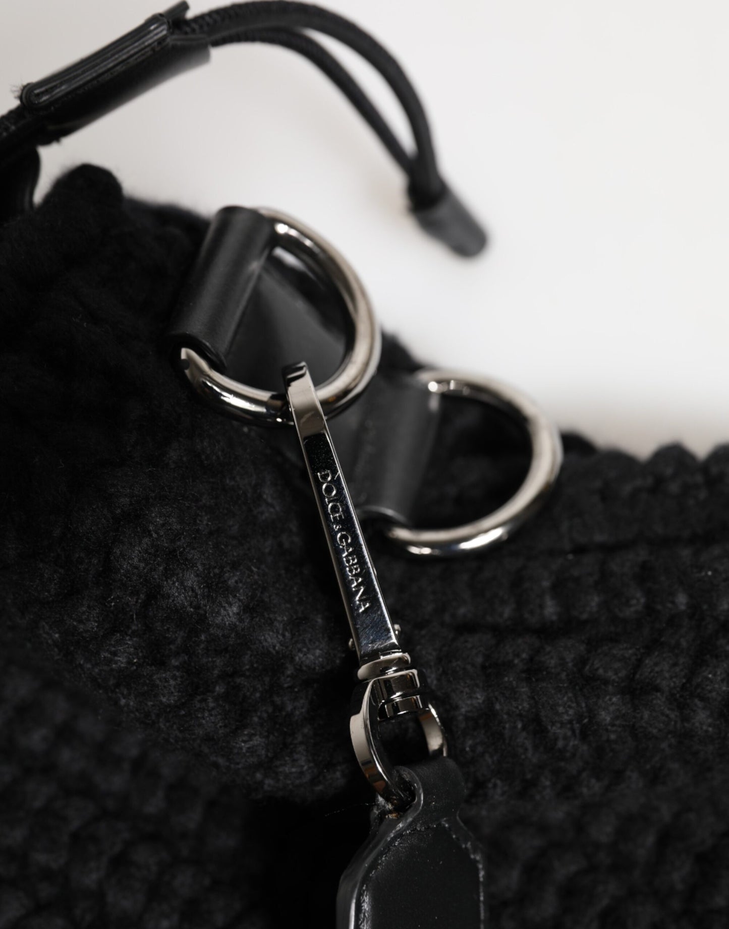 Dolce & Gabbana Schwarz Kaschmir gestrickt Leder Schulter Frauen Borse Tasche