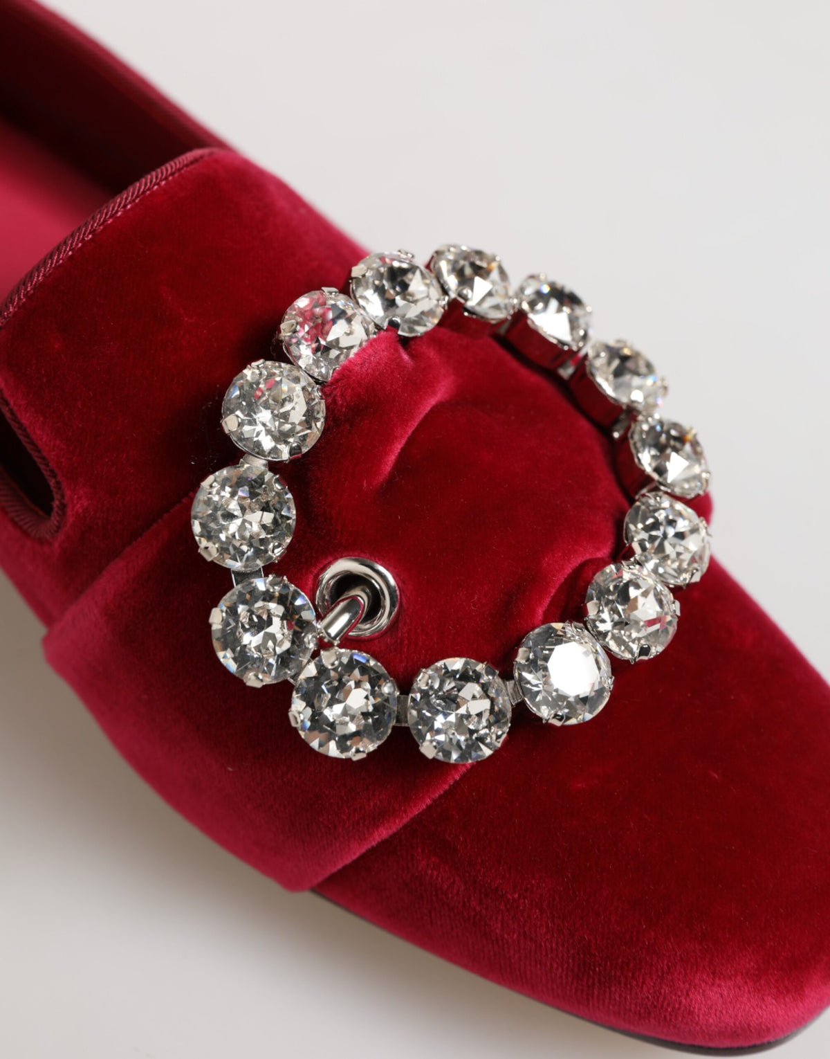 Dolce & Gabbana Mocassini Rossi con Cristalli con Fibbia in cotone e viscosa e velluto