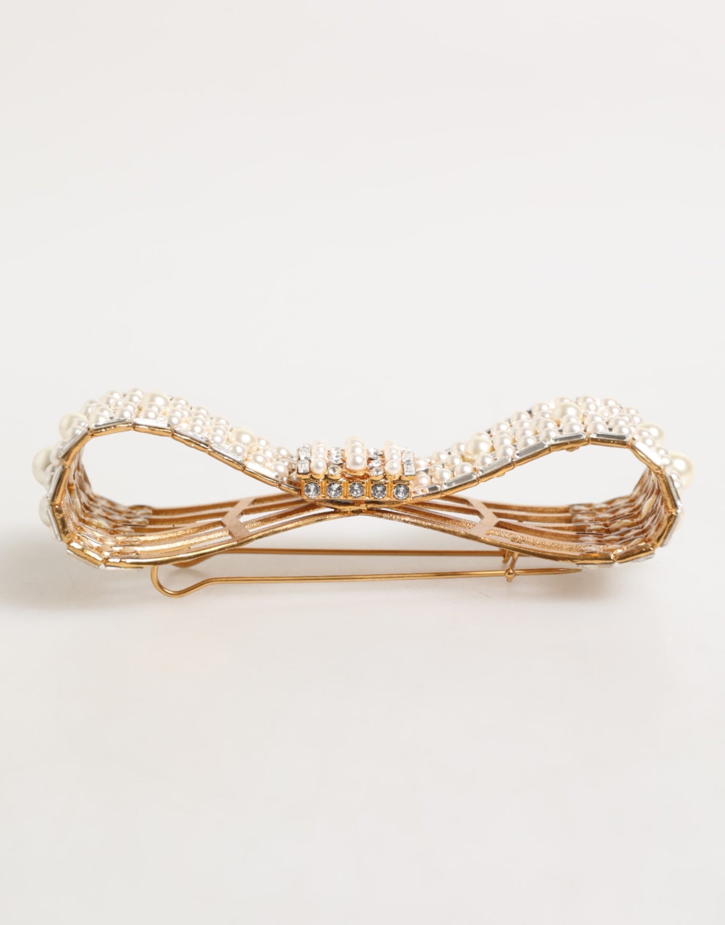 Dolce & Gabbana Gold Messing Glas Kristall Faux Perle verschönert Brosche