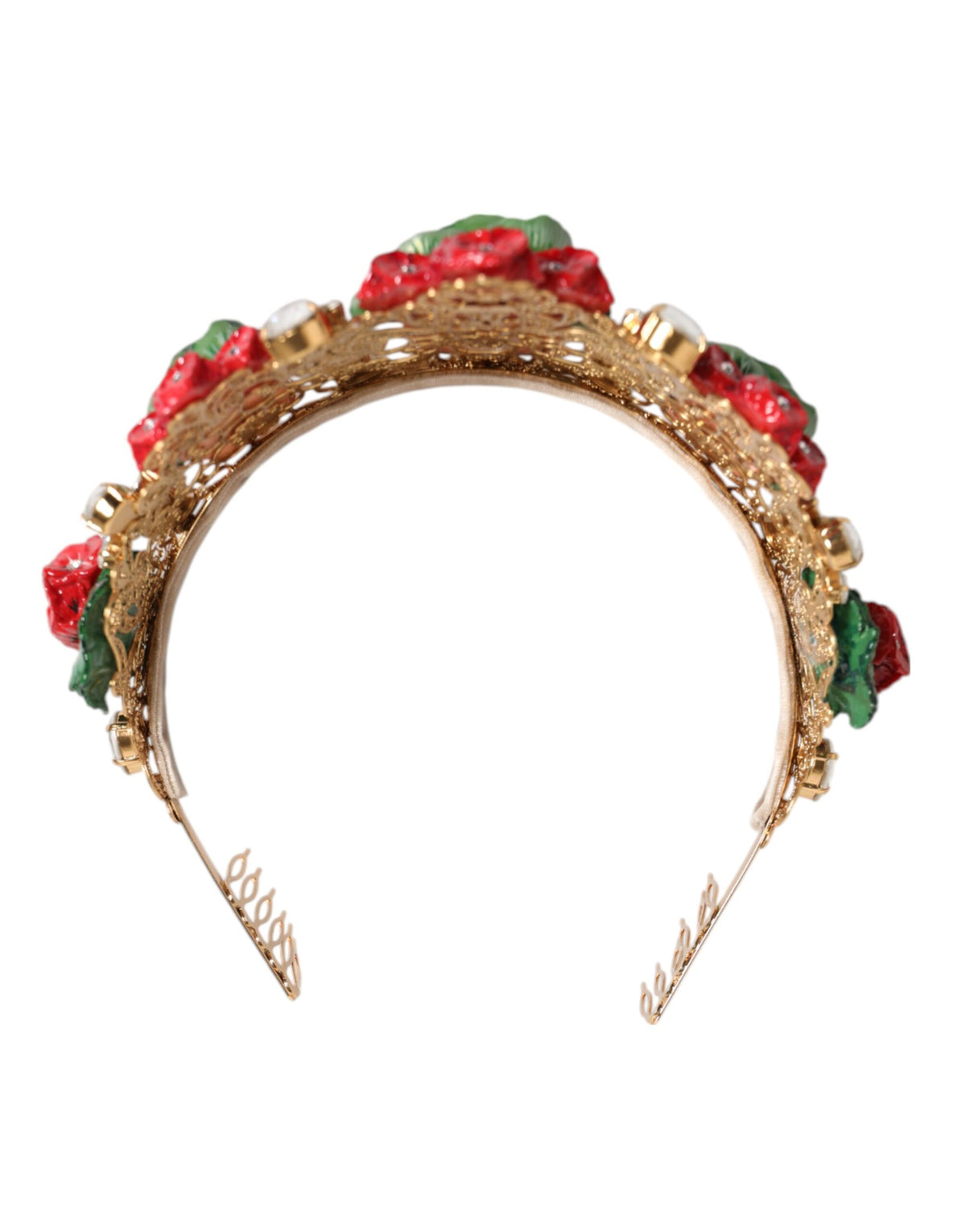 Dolce & Gabbana Floral Kristall-Stirnband Rot Gold