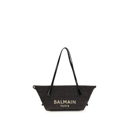 Balmain Schwarze Raffia-Umhängetasche