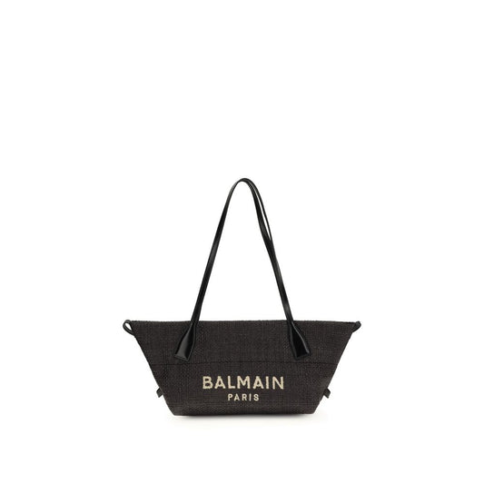 Balmain Schwarze Raffia-Umhängetasche