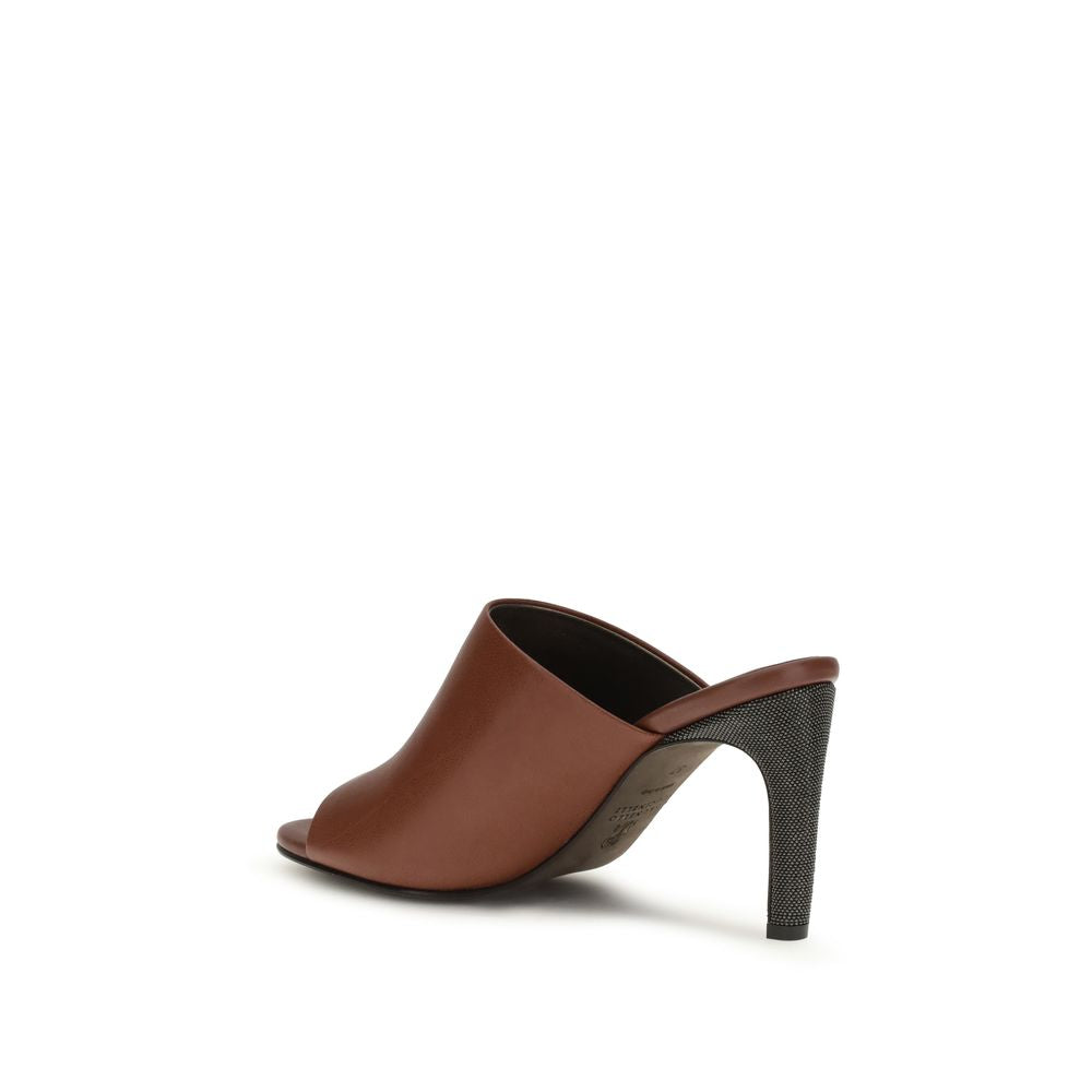 Brunello Cucinelli Braune Sandalen aus Kalbsleder Bos Taurus