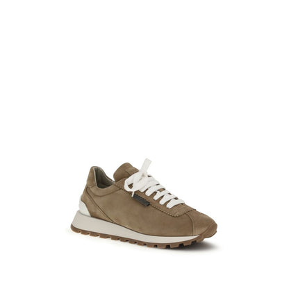 Brunello Cucinelli Beige Kalbsleder Bos Taurus Plateau-Sneaker