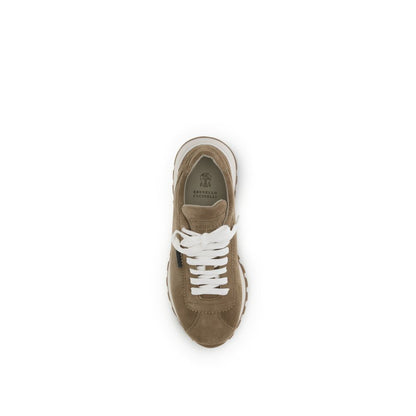 Brunello Cucinelli Beige Kalbsleder Bos Taurus Plateau-Sneaker