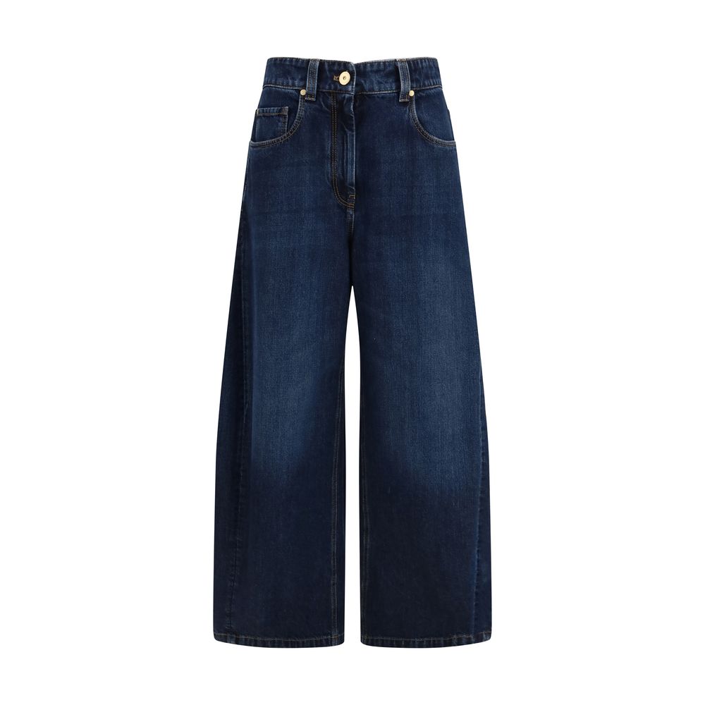 Brunello Cucinelli Blaue Barrel-Leg-Jeans aus Baumwolle