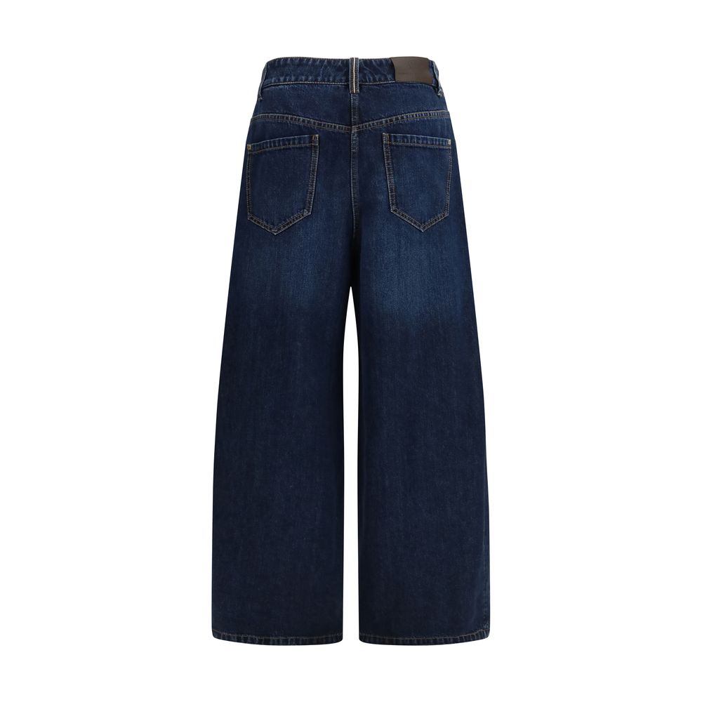 Brunello Cucinelli Blaue Barrel-Leg-Jeans aus Baumwolle