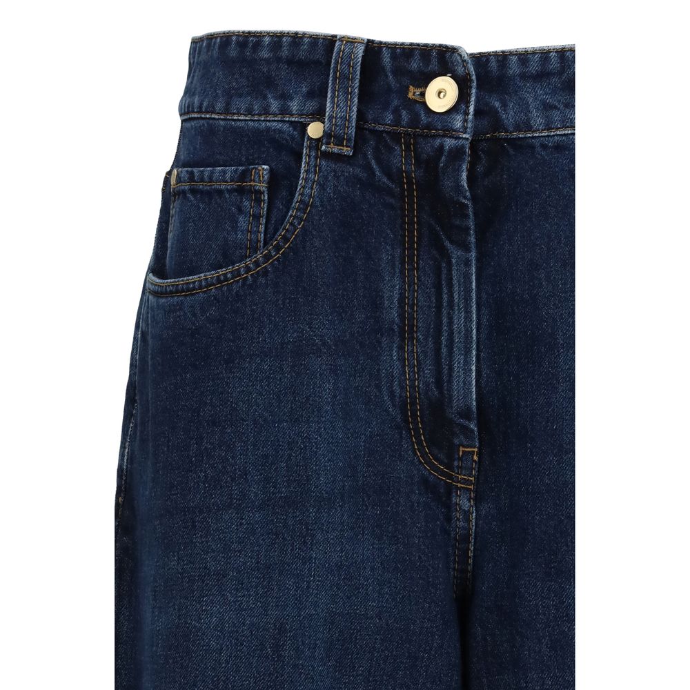 Brunello Cucinelli Blaue Barrel-Leg-Jeans aus Baumwolle