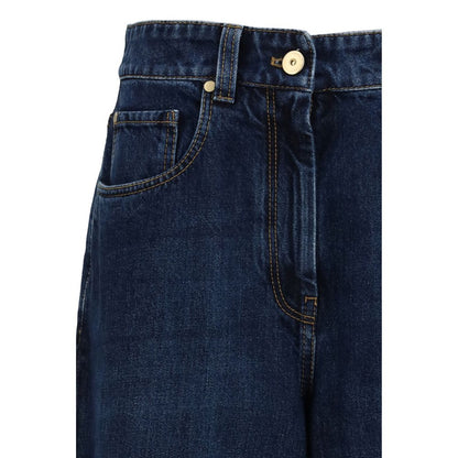 Brunello Cucinelli Blaue Barrel-Leg-Jeans aus Baumwolle