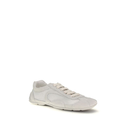 Prada Weiße Stoff-Sneaker mit niedrigem Schaft