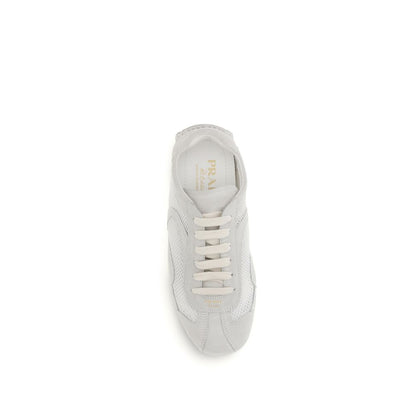 Prada Weiße Stoff-Sneaker mit niedrigem Schaft