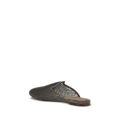 Brunello Cucinelli Graue Mules aus Kalbsleder Bos Taurus