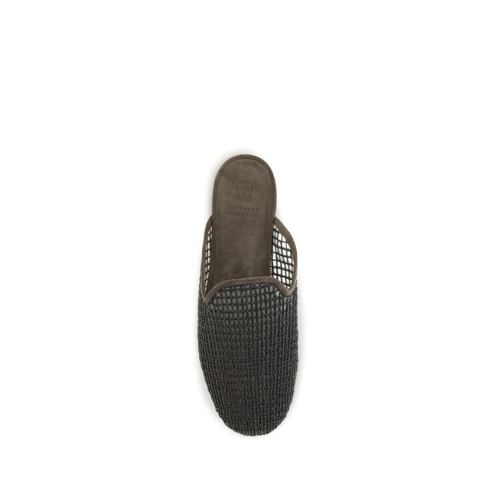Brunello Cucinelli Graue Mules aus Kalbsleder Bos Taurus