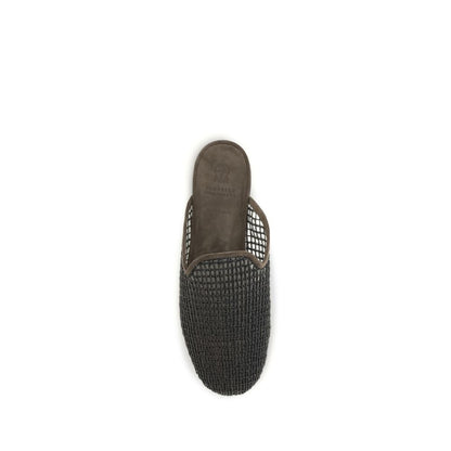 Brunello Cucinelli Graue Mules aus Kalbsleder Bos Taurus