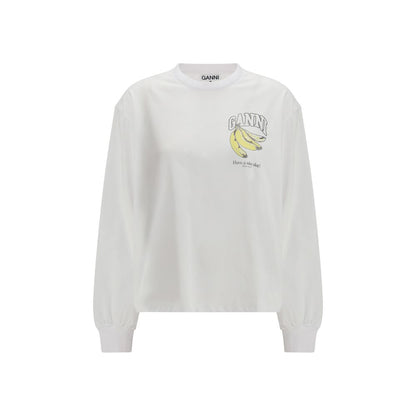 Ganni Weißes Langarm-T-Shirt aus Baumwolle