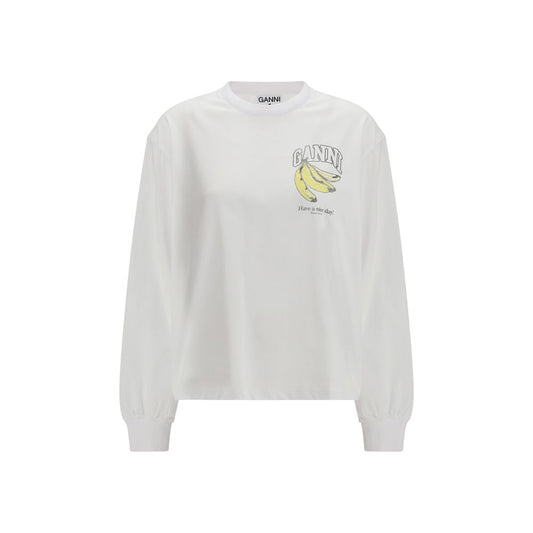 Ganni Weißes Langarm-T-Shirt aus Baumwolle