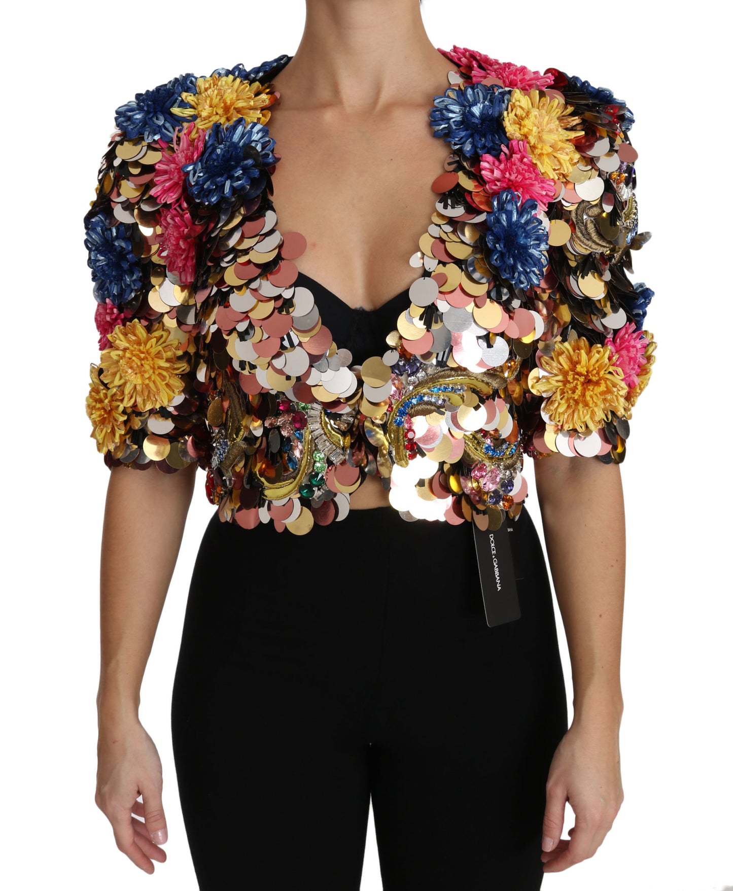 Dolce & Gabbana Crystal Pailletten Jacke Mantel mit Blumenmuster