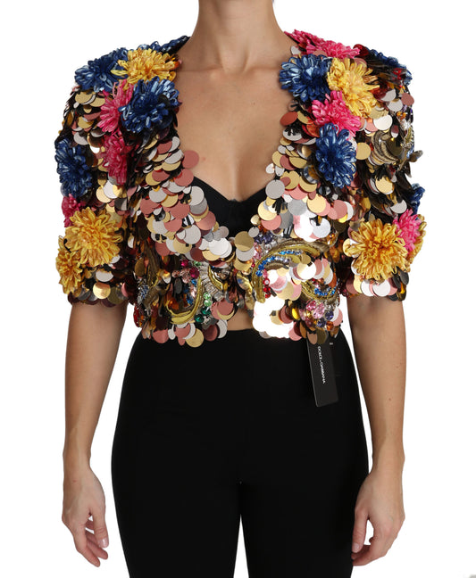 Dolce & Gabbana Crystal Pailletten Jacke Mantel mit Blumenmuster