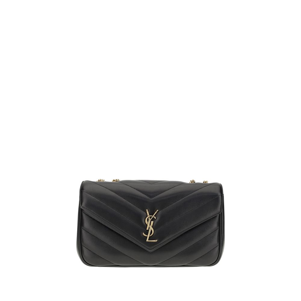 Saint Laurent Schwarze Bos Taurus Kalbsleder Schultertasche