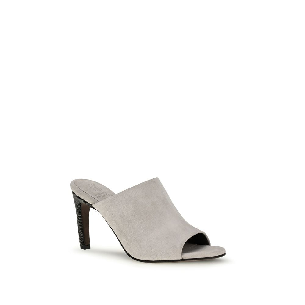 Brunello Cucinelli Graue Mules aus Kalbsleder Bos Taurus