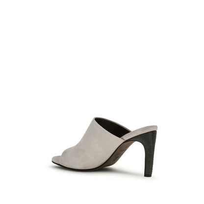 Brunello Cucinelli Graue Mules aus Kalbsleder Bos Taurus