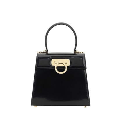 Ferragamo Schwarze Kalbsleder Bos Taurus Handtasche