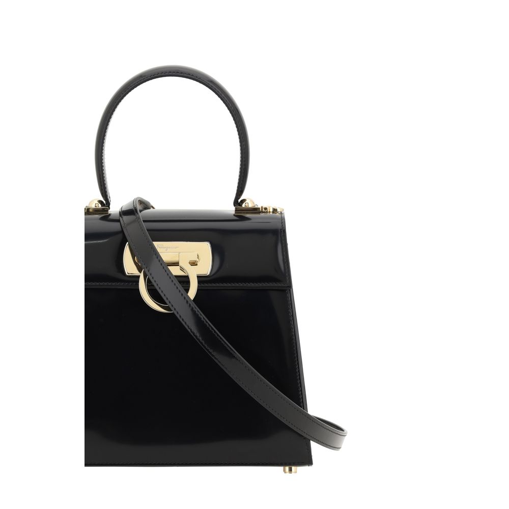 Ferragamo Schwarze Kalbsleder Bos Taurus Handtasche