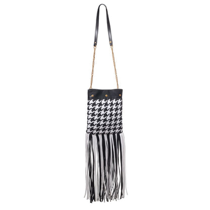 Versace Schwarze und weiße Schultertasche aus Leder und Textil