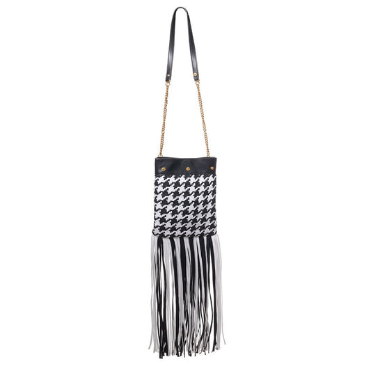 Versace Schwarze und weiße Schultertasche aus Leder und Textil