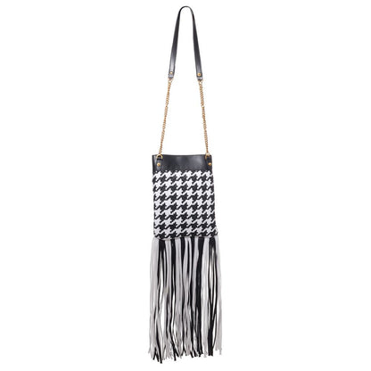 Versace Schwarze und weiße Schultertasche aus Leder und Textil