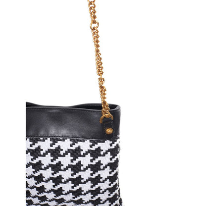 Versace Schwarze und weiße Schultertasche aus Leder und Textil
