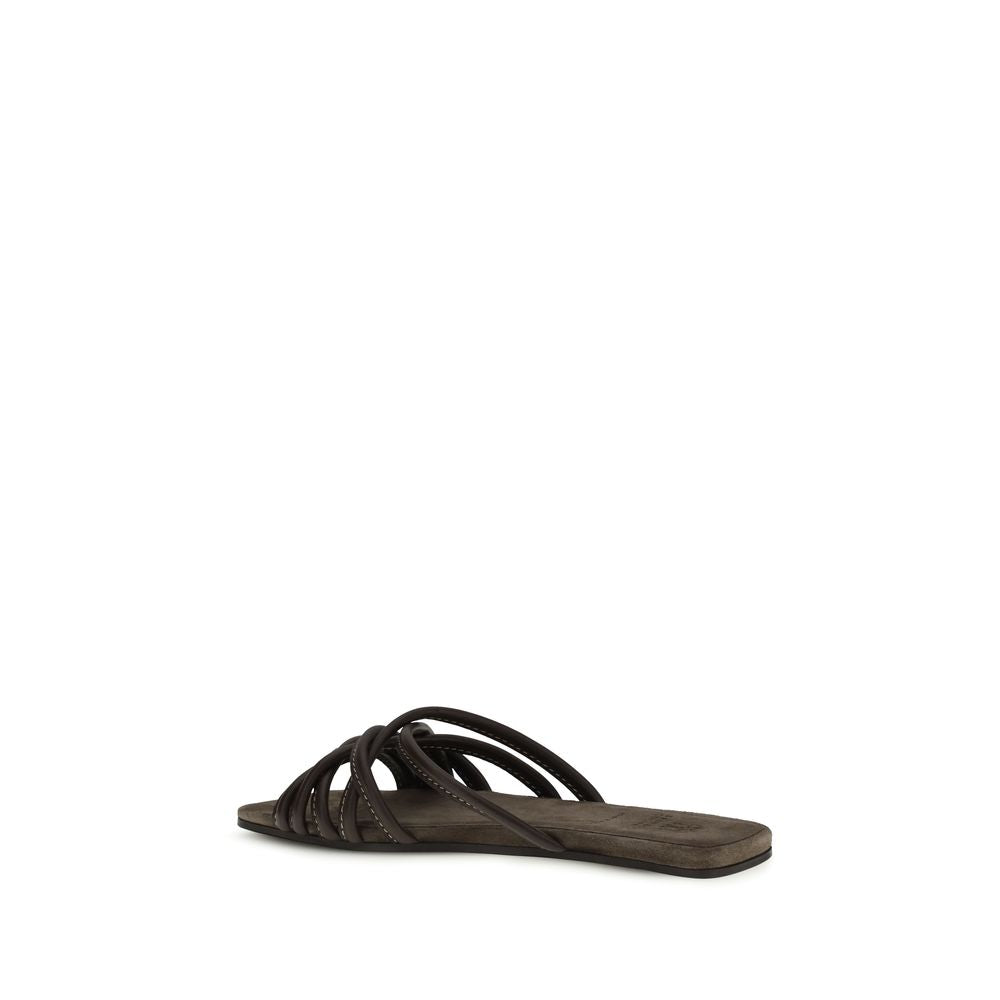 Brunello Cucinelli Braune Kalbsleder Bos Taurus Flache Sandalen