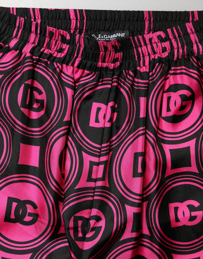 Dolce & Gabbana Schwarz-fuchsia Seidenshorts mit Logo-Print
